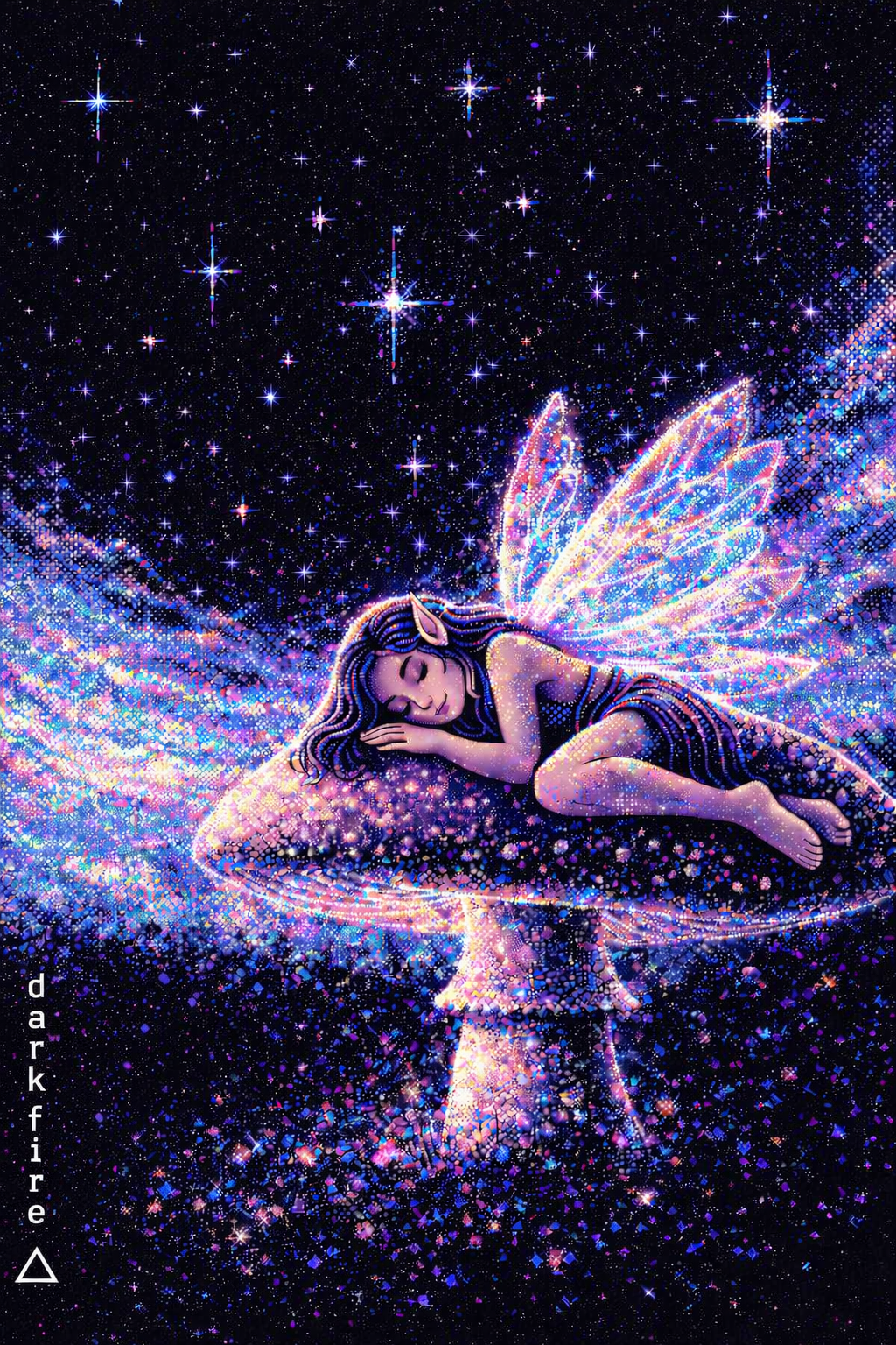 Fairy sleeping on a glowing mushroom — art by Darkfire