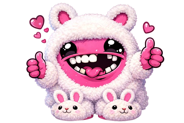 Sparky the LoveSpark wolf sitting at her kawaii arcade vanity
