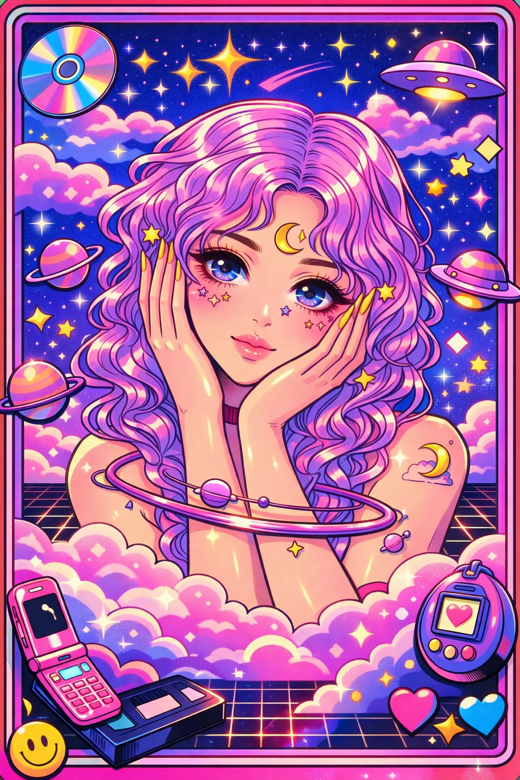 Cosmic Y2K kawaii waifu — Sparky's space-pop muse