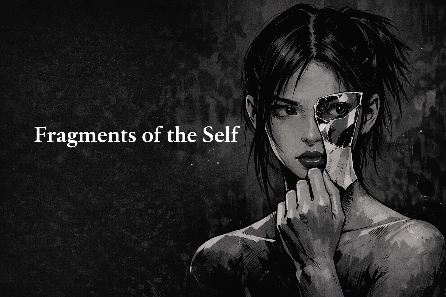 Fragments of the Self — charcoal illustration of a figure with a fragmented face